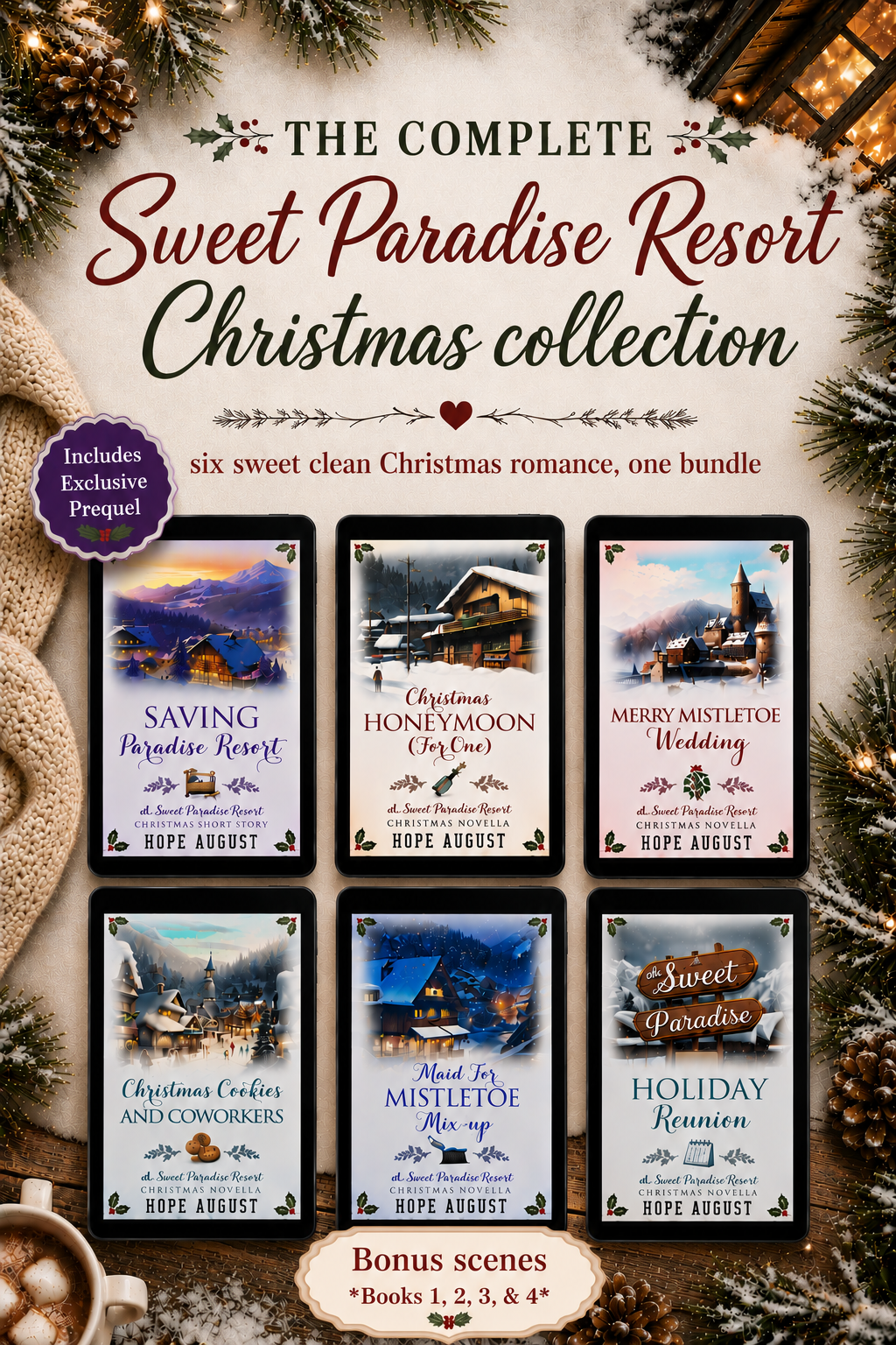Sweet Paradise Resort Christmas — Complete Sweet Paradise Resort Christmas ebook bundle — six clean holiday romance covers by Hope August