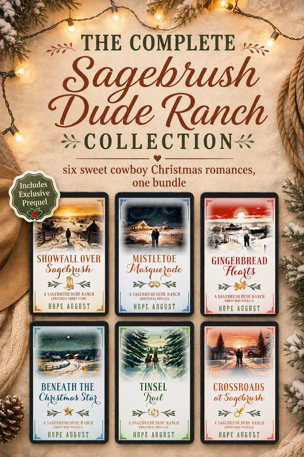 Complete Sagebrush Dude Ranch Christmas eBook bundle — six clean holiday cowboy romance books by Hope August