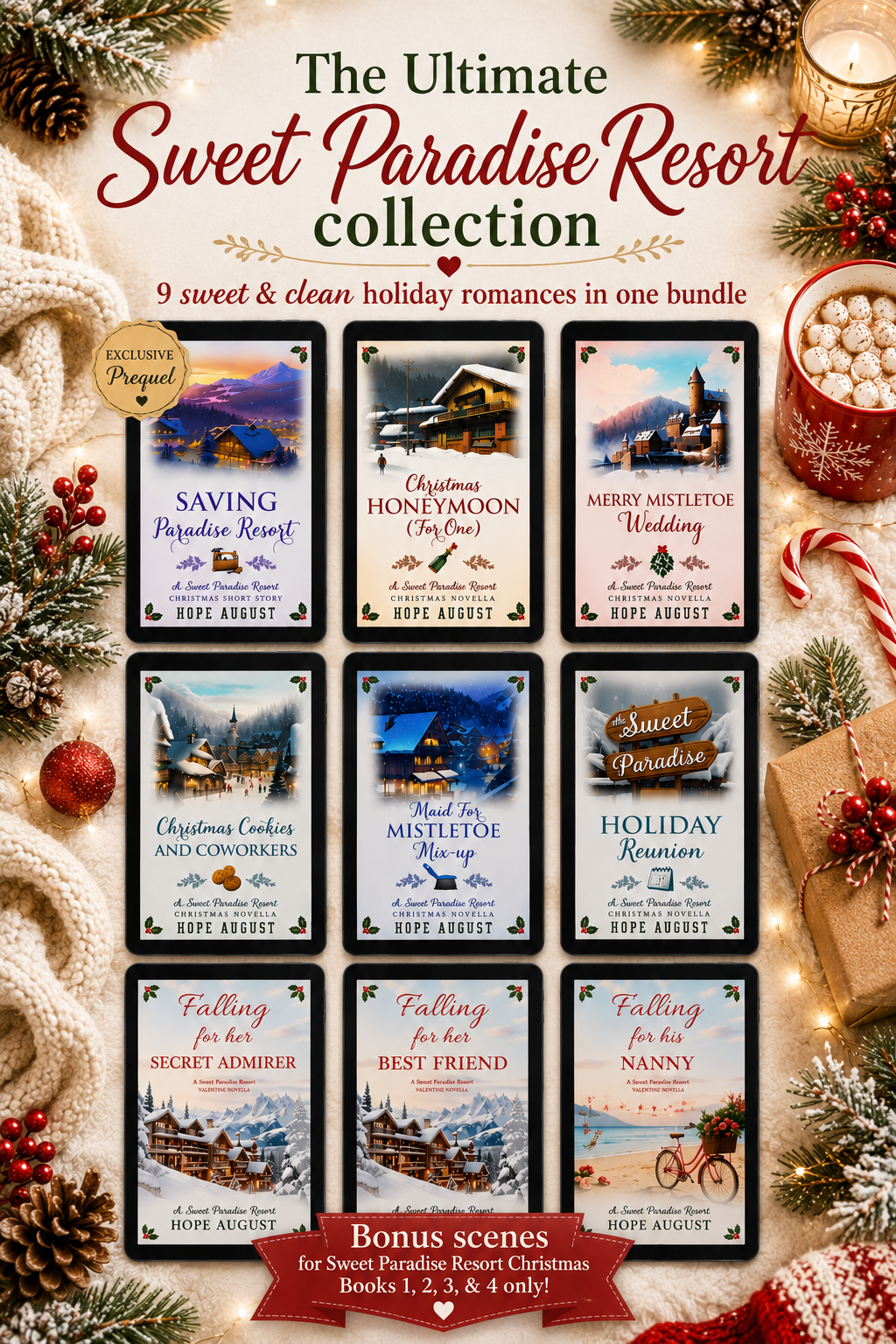 Ultimate Sweet Paradise Resort ebook bundle — all nine clean holiday romance Christmas and Valentine series by Hope August