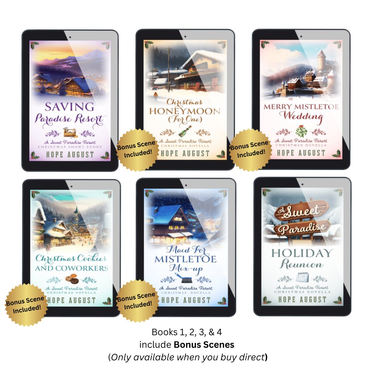 Sweet Paradise Resort Christmas — Complete Sweet Paradise Resort Christmas ebook bundle — six clean holiday romance covers by Hope August